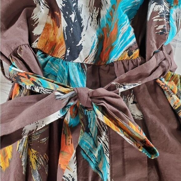 🔹️Wallis Brown Feather Print Belted Sleeveless Dress Size 12 - Picture 4 of 10